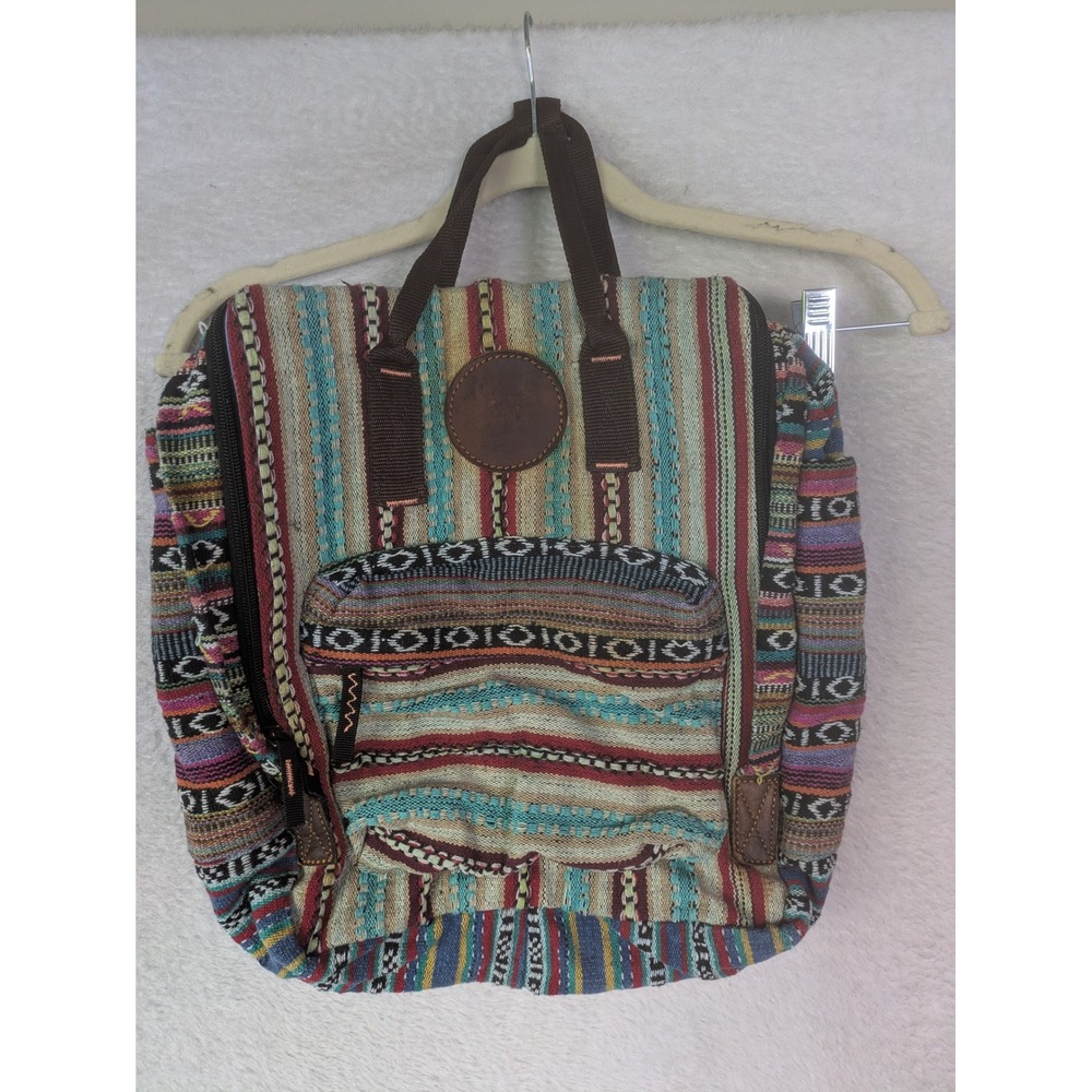 Unbranded Backpack Women's OS Multicolor Woven Striped Boho Festival Bag